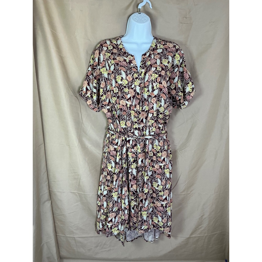 Ava &‎ Viv Floral Shirt Dress Womens X Burgundy Pink Excellent High Low Rayon